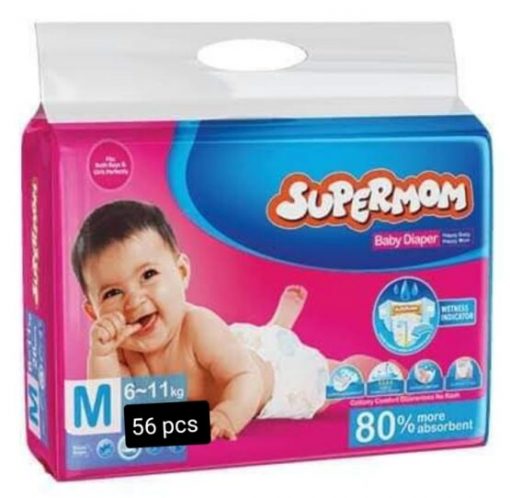 Supermom Baby Diaper. Belt System. Medium Size. 6-11 kg. 56 pieces