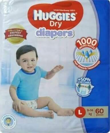Huggies baby diaper. Belt System Diaper. Large size Diaper. 9-14 kg.60 pieces