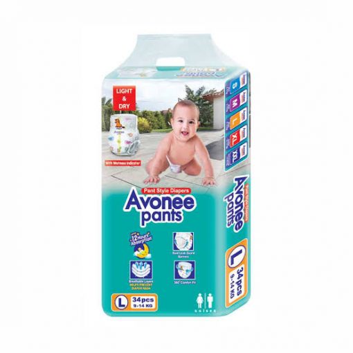 Avonee Baby Diaper. Pant System. Large Size. 9-14 kg. 34 piece